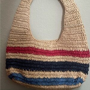 Universal Thread Woven Shoulder Bag in Red, Blue, and Tan